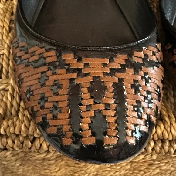 Sigerson Morrison women’s Black Brown weave Patent leather 8.5 ballet Flats - Picture 4 of 12